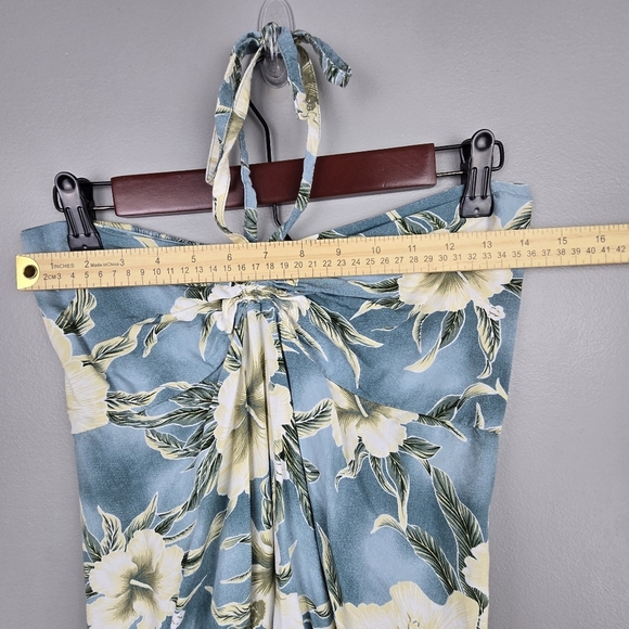 HAWAII Strapless‎ Halter Floral Tropical Dress Blue Womens Size L Beachy Boho - Picture 11 of 13